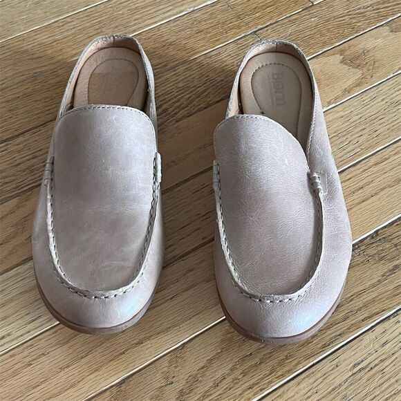 Born Women's Beige Leather Loafers Size 8 Casual Slip On Shoes - Picture 1 of 8